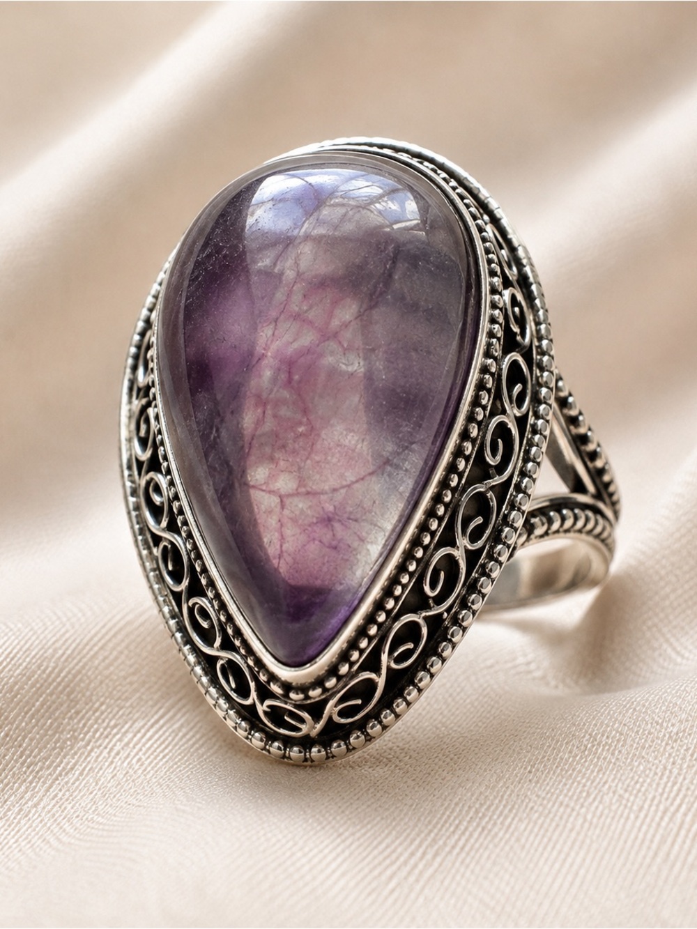 Large Fluorite Statement Ring |
Sterling Silver Overlay | Size 8